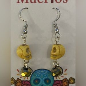 Handmade Yellow skull earrings with bead dangle